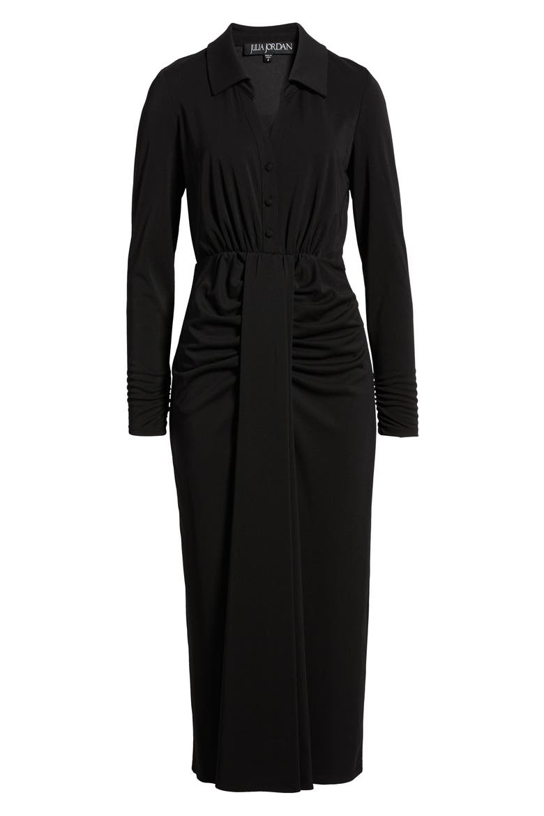 Ruched Long Sleeve Midi Dress, Alternate, color, BLACK