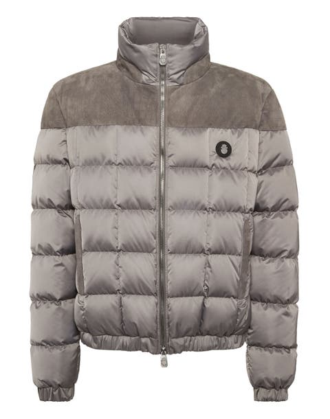 Puffer Down Jacket With Leather Inserts Men