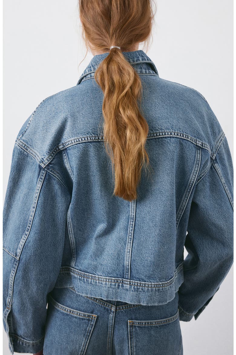 Oversize Crop Denim Jacket, Alternate, color, MEDIUM BLUE