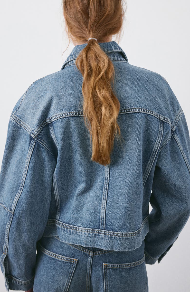 MANGO Oversize Crop Denim Jacket, Alternate, color, Medium Blue