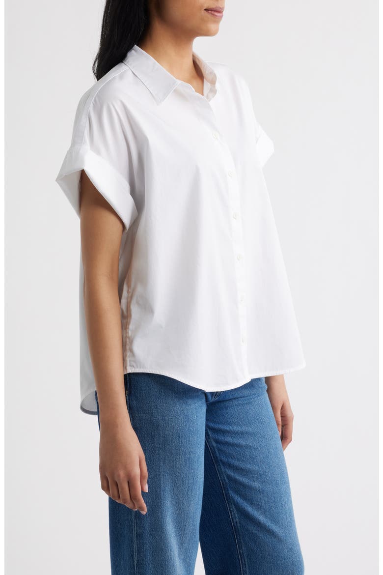 Oversize Short Sleeve Cotton Button-Up Shirt, Alternate, color, CLASSIC WHITE