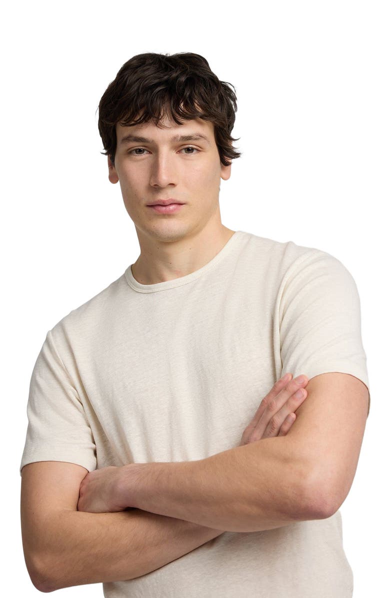 Onia Stretch Linen Crewneck Short Sleeve Tee, Alternate, color, Bone