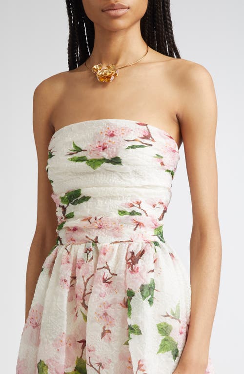 Oscar De La Renta Cherry Blossom Strapless Organdy Midi Dress