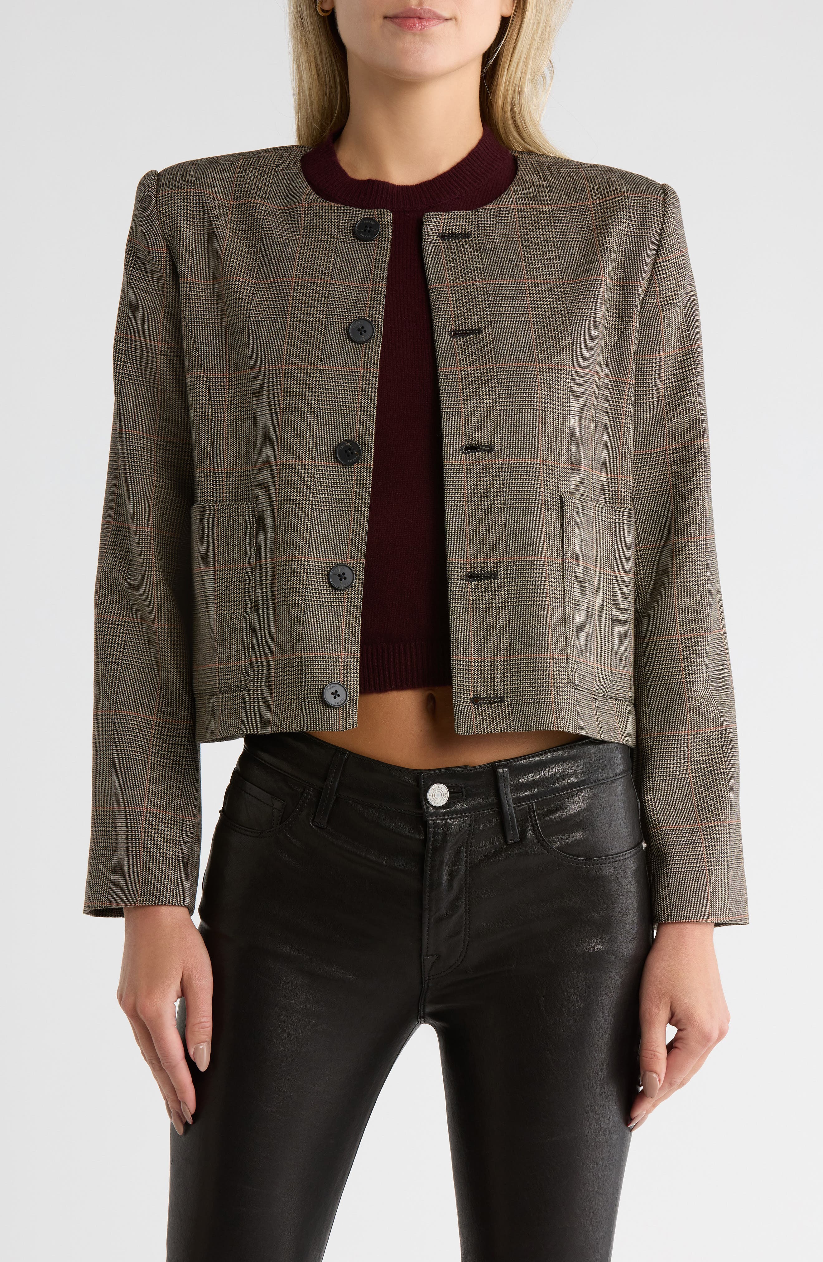 FRAME Plaid Collarless Jacket