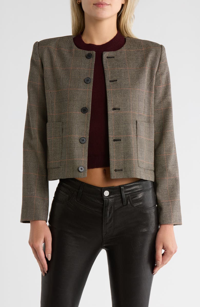 FRAME Plaid Collarless Jacket, Main, color, Brown Multi