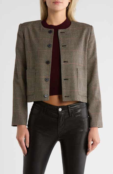 FRAME Plaid Collarless Jacket