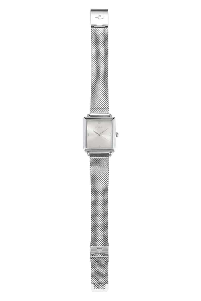 Square Case Mesh Strap Watch, Alternate, color, VANILLA AND SILVER