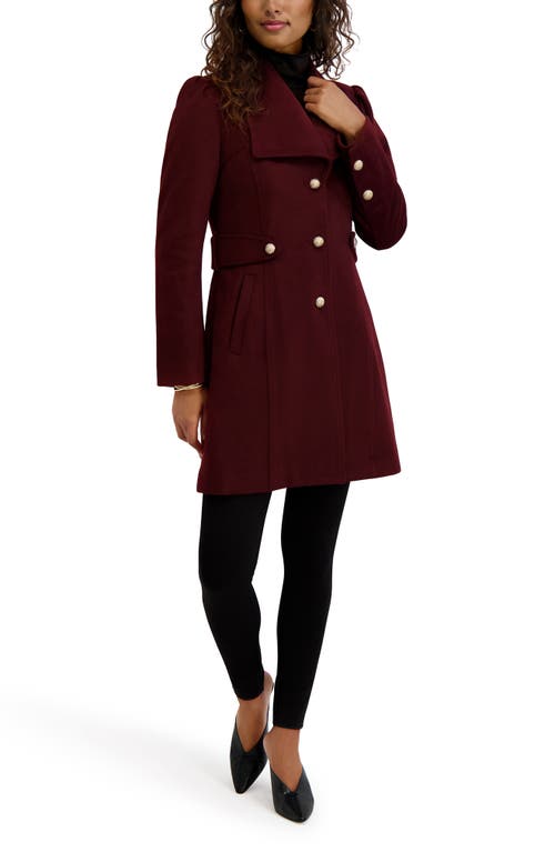 Kensie Wool Blend Long Coat In Burgundy