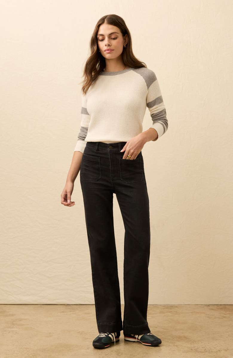 Faherty Patch Pocket High Waist Wide Leg Stretch Terry Pants, Alternate, color, Onyx Black