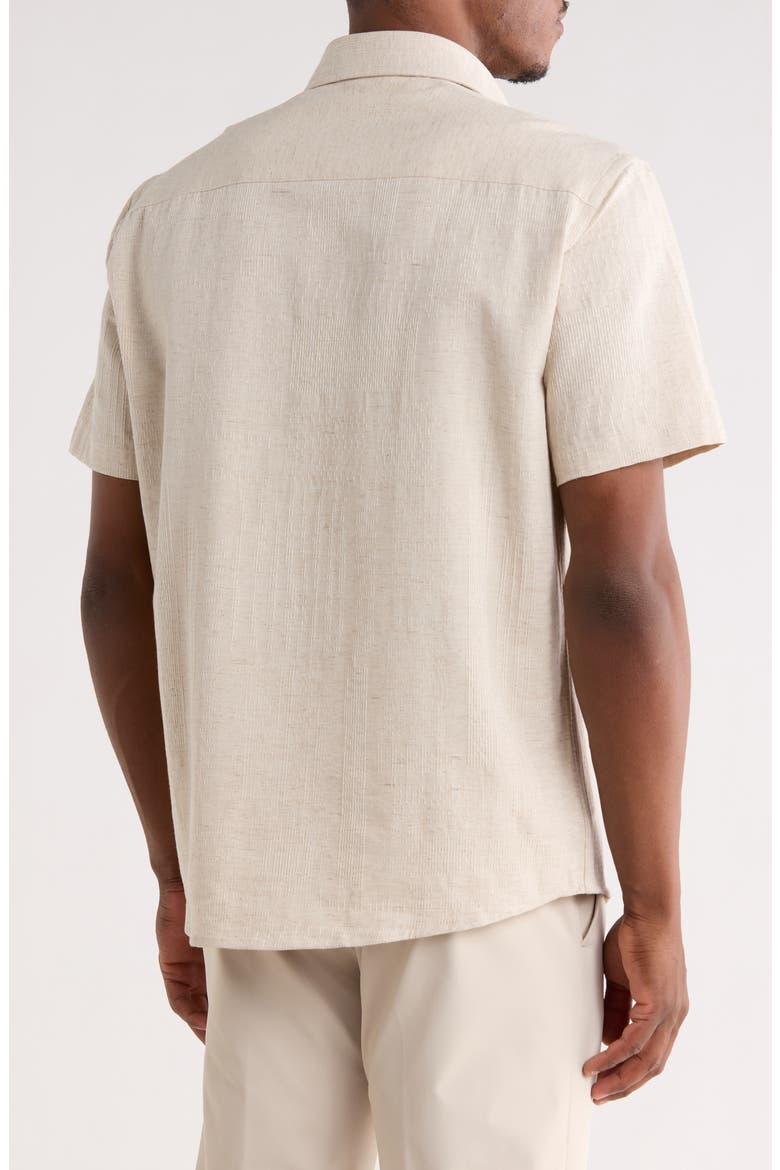 Quill Short Sleeve Cotton & Linen Button-Up Shirt, Alternate, color, SAND