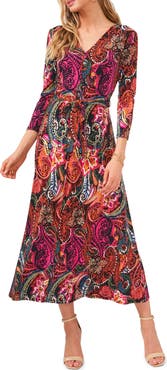 Chaus V-Neck Tie Waist Midi Dress