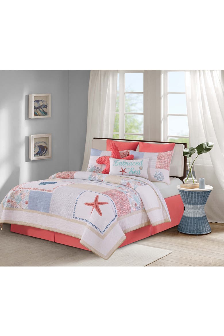 Coral Haven Full/Queen3-Piece Quilt Bedding Set, Main, color, Red