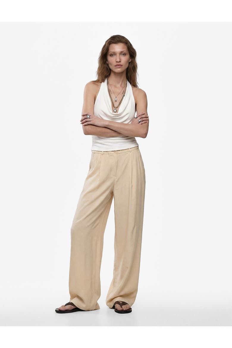 Relaxed Fit Wide Leg Trousers with Elastic Waist, Main, color, BEIGE