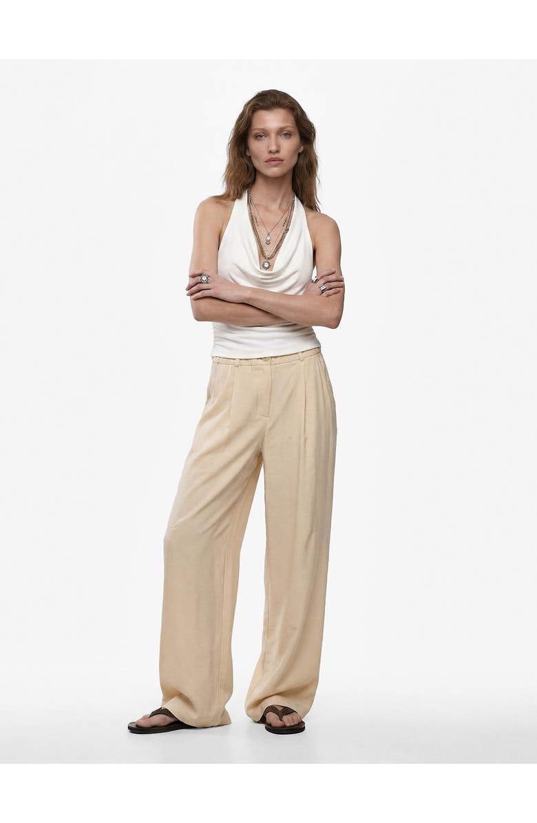 Koton Relaxed Fit Wide Leg Trousers with Elastic Waist, Main, color, Beige