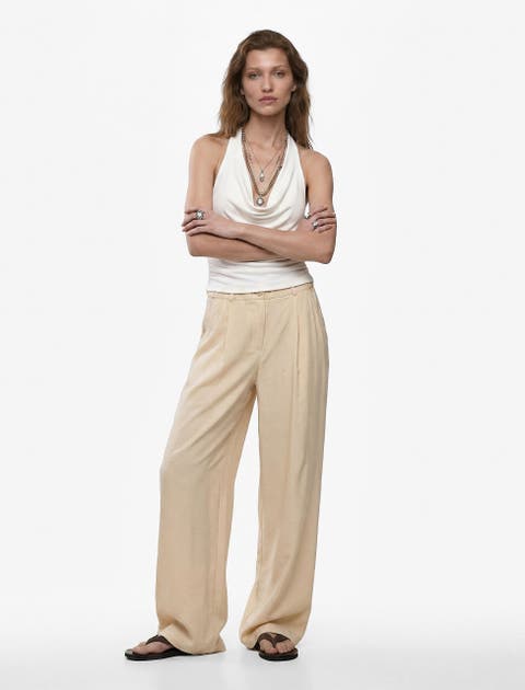 Relaxed Fit Wide Leg Trousers with Elastic Waist