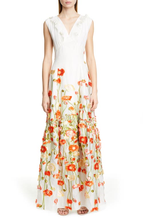 Malene Oddershede Bach Papaver Floral Fil Coupé Jacquard Gown in White Poppy  product