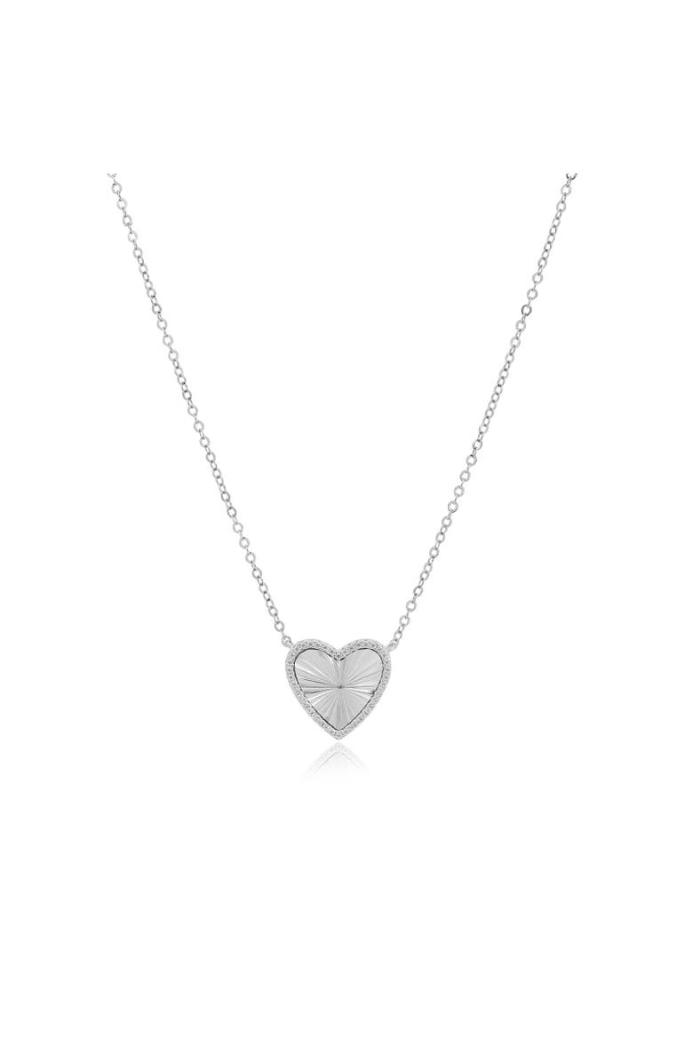 Fluted CZ Heart Necklace, Main, color, Sterling Silver