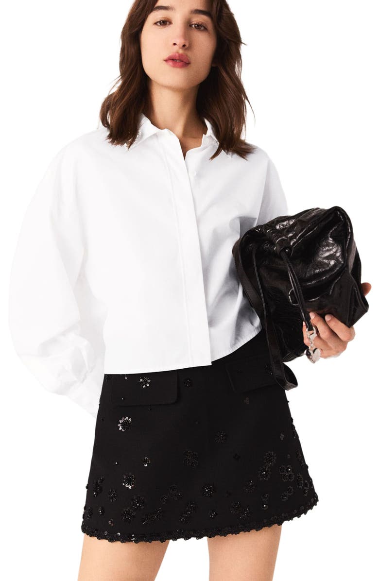 maje Embroidered skort, Alternate, color, Black