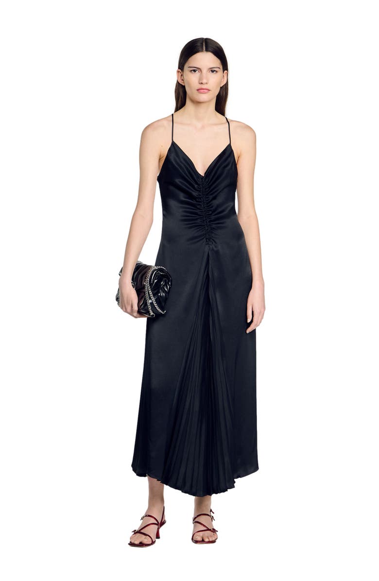 SANDRO Long satin-effect dress, Alternate, color, 