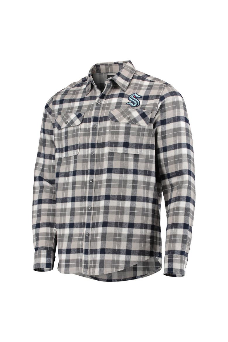 Men's Antigua Deep Sea Blue/Gray Seattle Kraken Ease Plaid Button-Up Long Sleeve Shirt, Alternate, color, Navy