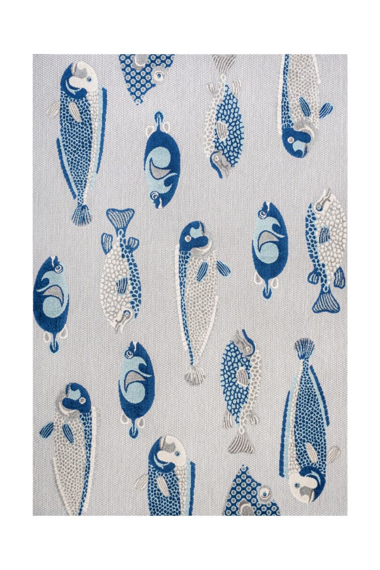 Algarve Modern Fish High-Low Indoor/Outdoor Area Rug, Main, color, Gray/Navy