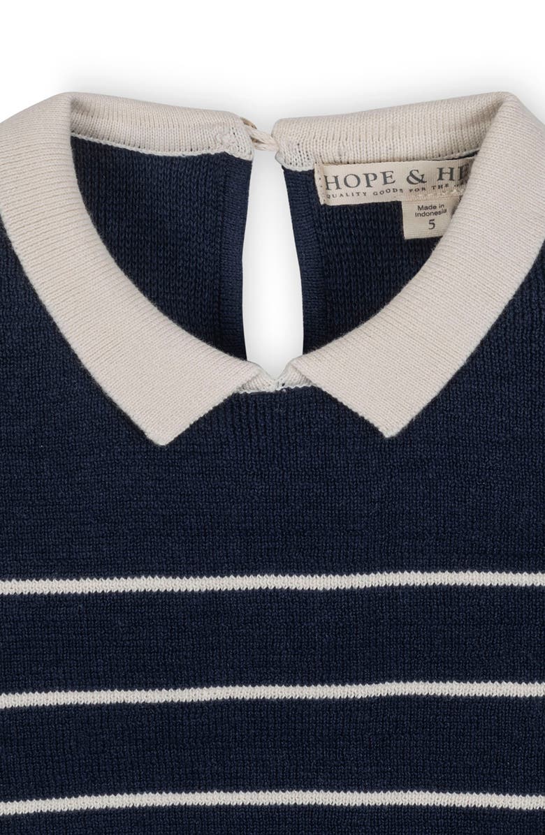 Hope & Henry Kids' Organic Short Sleeve Milano Sweater Dress with Collar, Alternate, color, Navy Breton Stripe