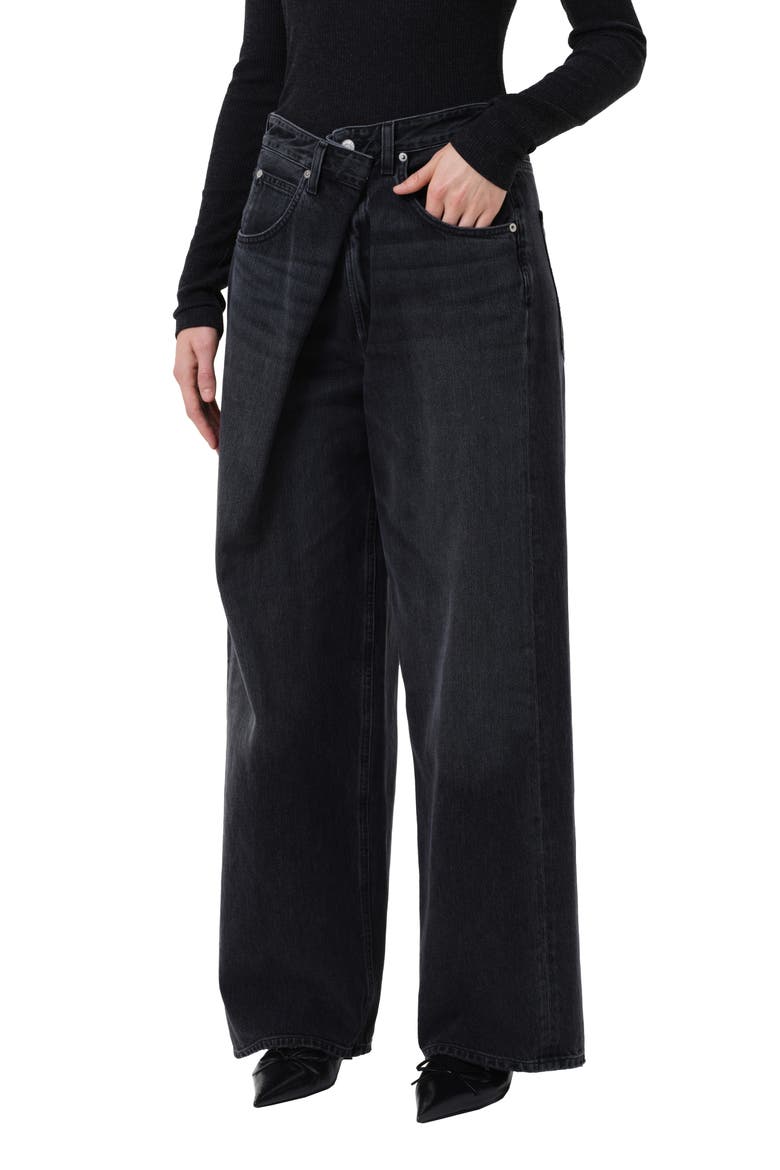 Vana Fold Waistband Wide Leg Jeans, Main, color, ARCANE DARK BLACK