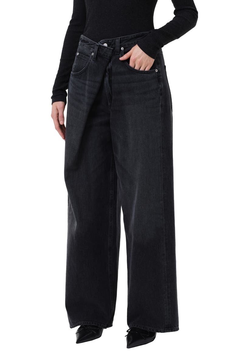 AGOLDE Vana Fold Waistband Wide Leg Jeans, Main, color, Arcane Dark Black