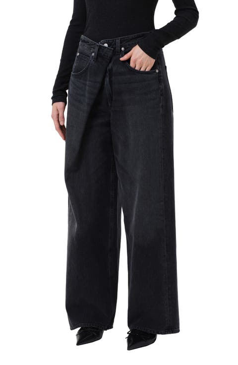 Vana Fold Waistband Wide Leg Jeans (Arcane Dk Blk)