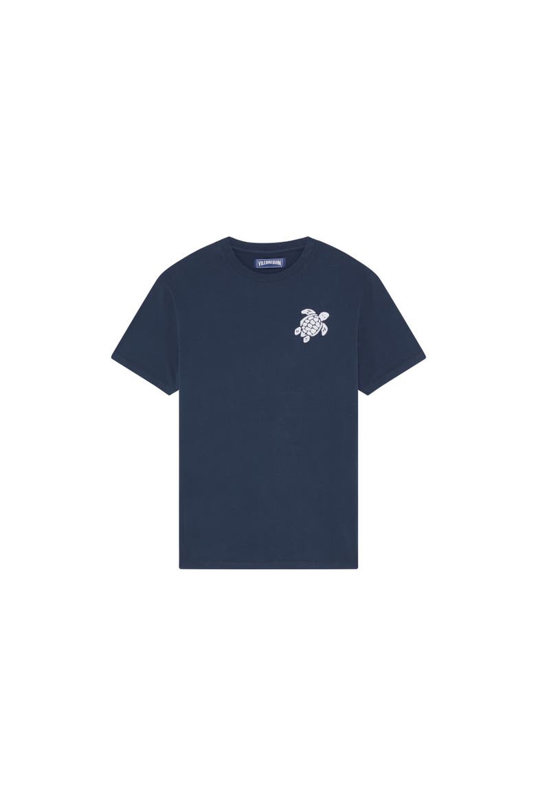Men Organic Cotton T-shirt Big Turtle Embroidery, Main, color, Navy