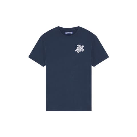 Men Organic Cotton T-shirt Big Turtle Embroidery