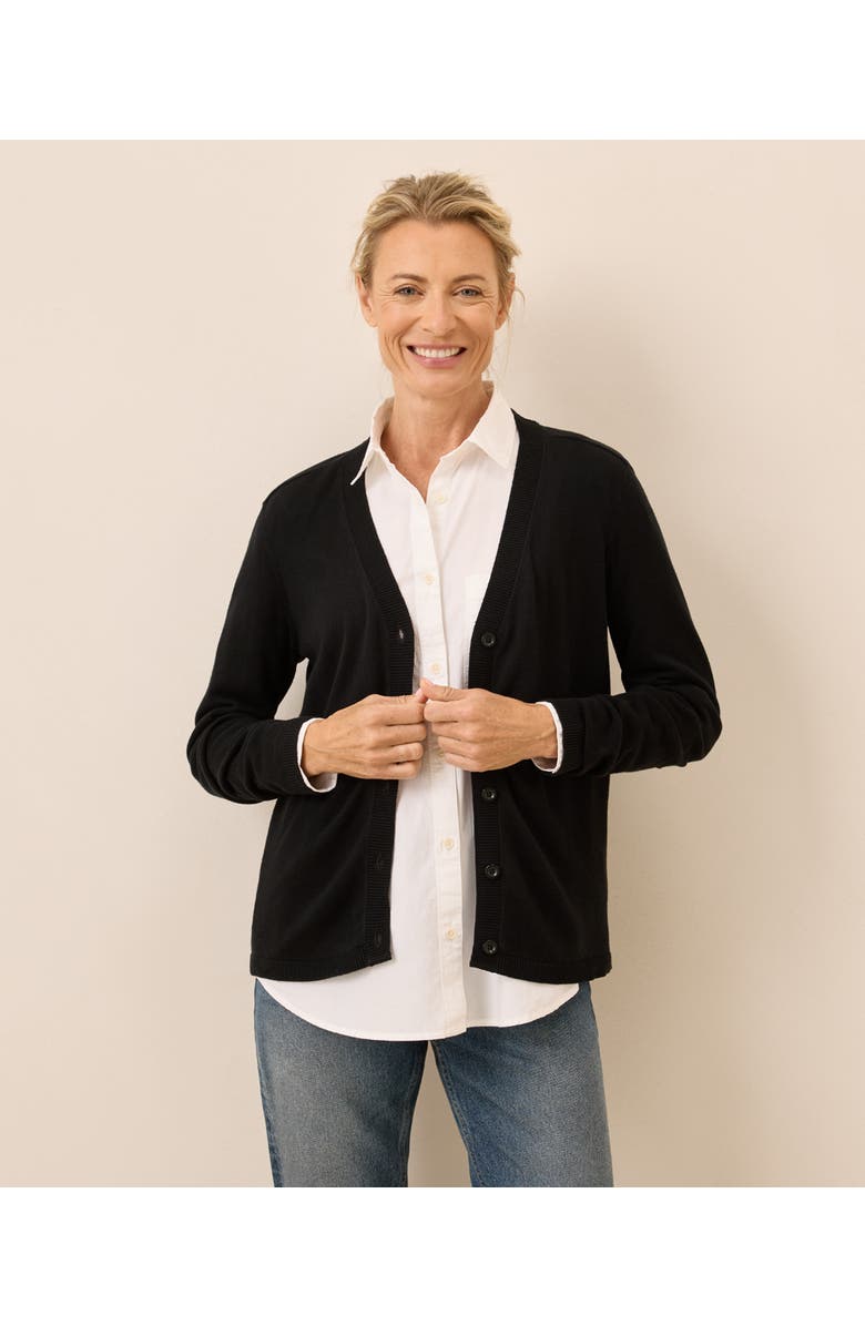 Pact Organic Classic Fine Knit V-Neck Cardigan, Main, color, Black
