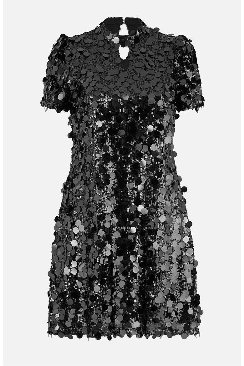 Sequin Keyhole Neck Tunic Dress, Alternate, color, Black