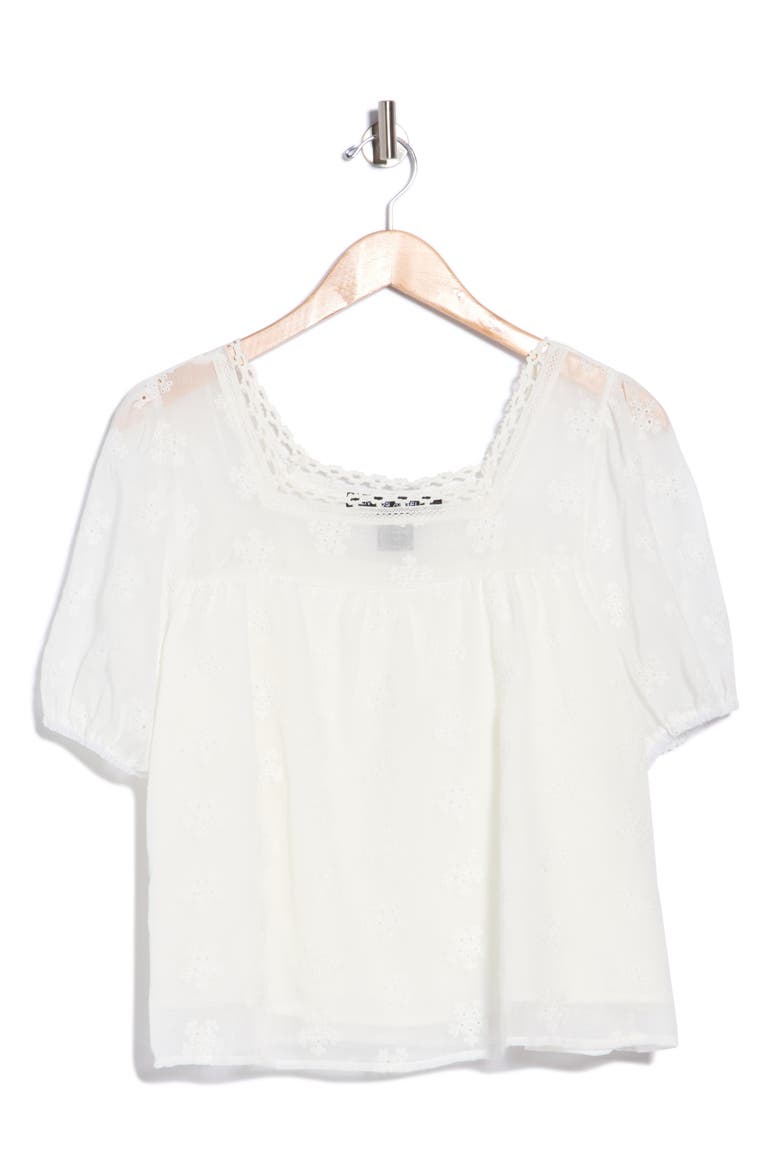 Lace Trim Embroidered Eyelet Top, Main, color, WHITE