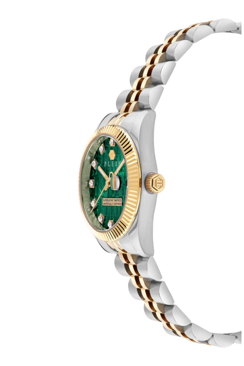 Date Superlative Crystal Two-Tone Bracelet Watch, 28mm, Alternate, color, TWO TONE