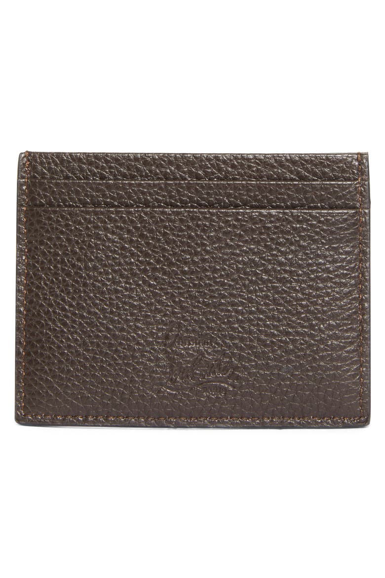 Kios Spikes Calfskin Leather Card Case, Alternate, color, CAFE/ GUN METAL
