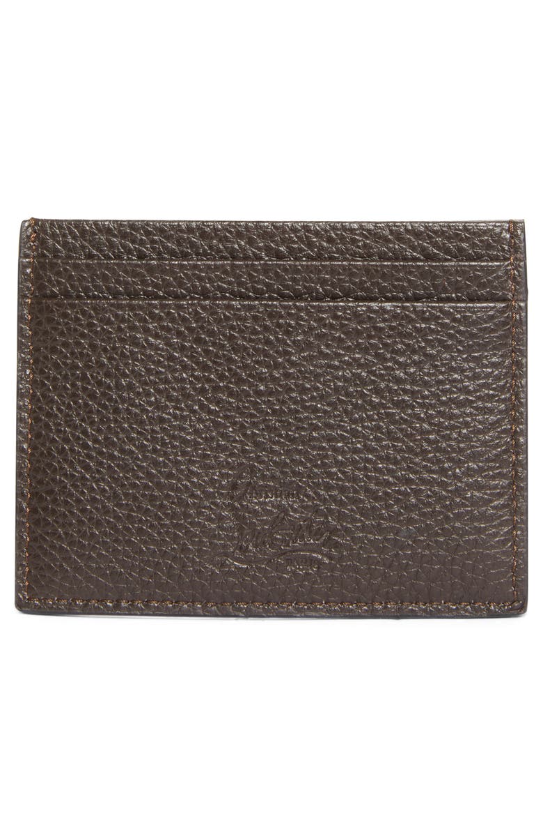 Christian Louboutin Kios Spikes Calfskin Leather Card Case, Alternate, color, Cafe/ Gun Metal