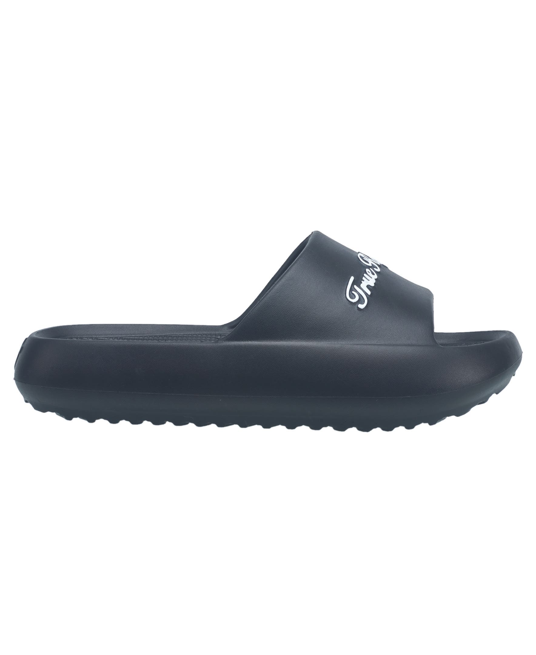 True Religion Foxy Logo Slide, Alternate, color, Black
