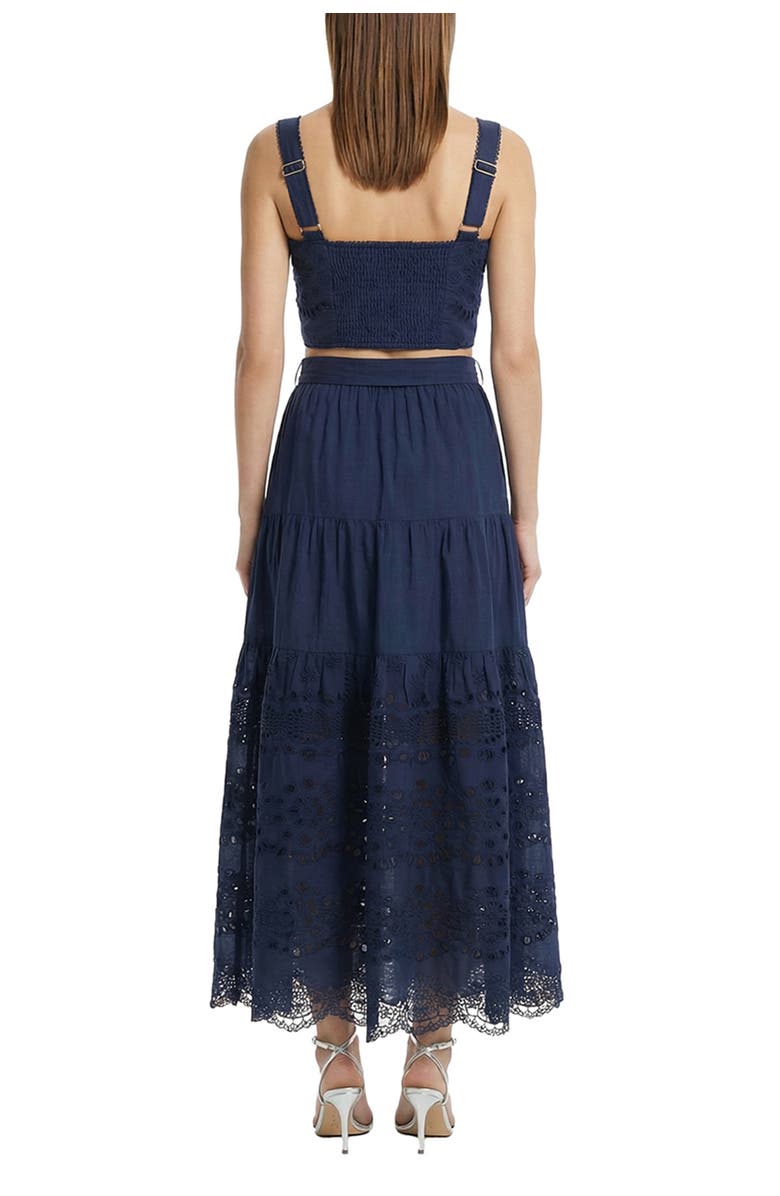 Change of Scenery Jenni Tiered Belted Eyelet Smock Waist Skirt, Alternate, color, Navy Calypso Eyelet