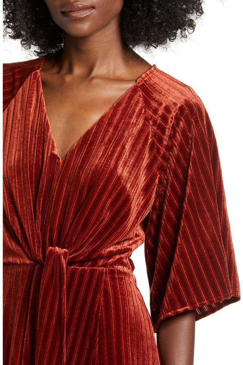 Wrap Style Rib Velvet Minidress, Alternate, color, RUST