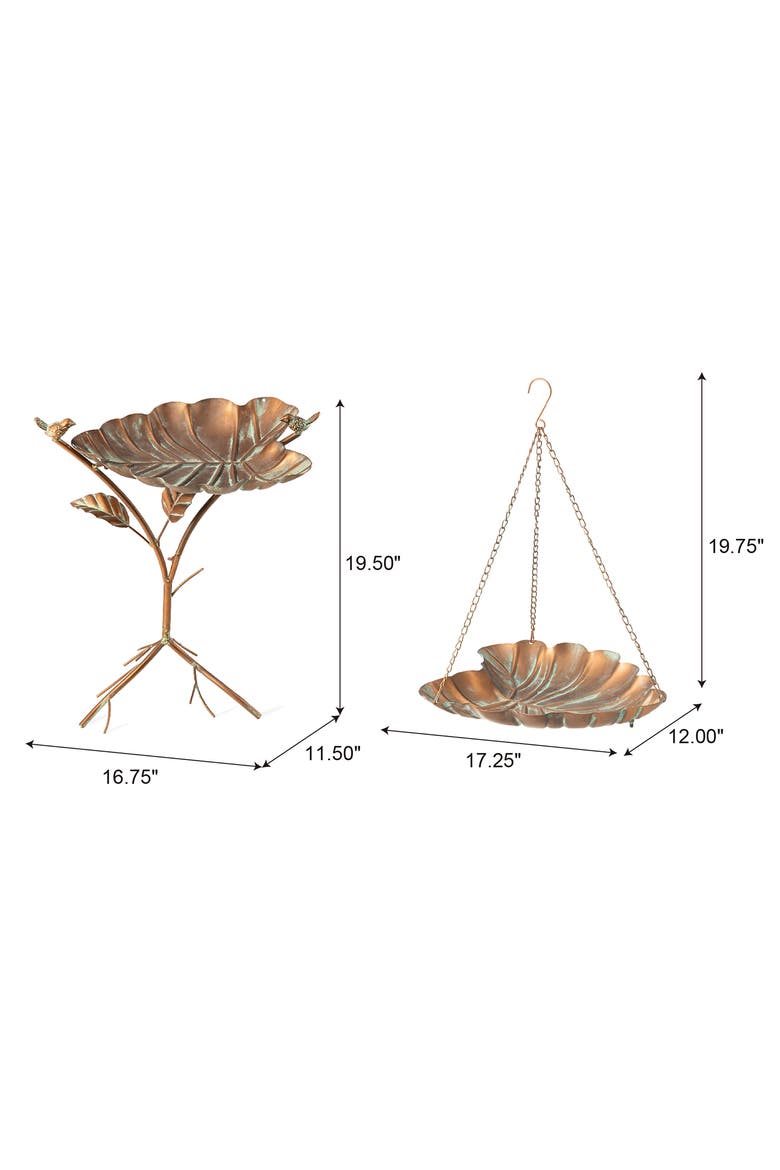 19.5"H Multifunctional 2-in-1 Metal Faux Copper Patina Finish Birdfeeder, Alternate, color, Gold