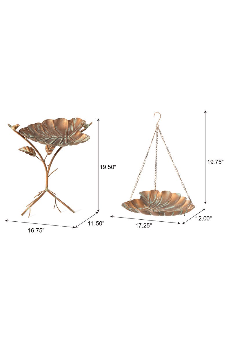 Glitzhome 19.5"H Multifunctional 2-in-1 Metal Faux Copper Patina Finish Birdfeeder, Alternate, color, Gold