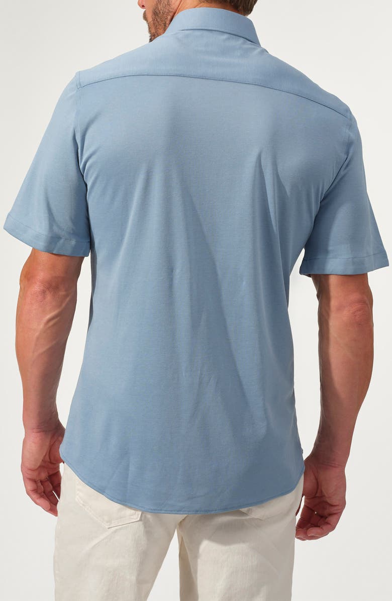 STUDIO GARNET LOS ANGELES Short Sleeve Cotton Knit Button-Up Shirt, Alternate, color, Lake