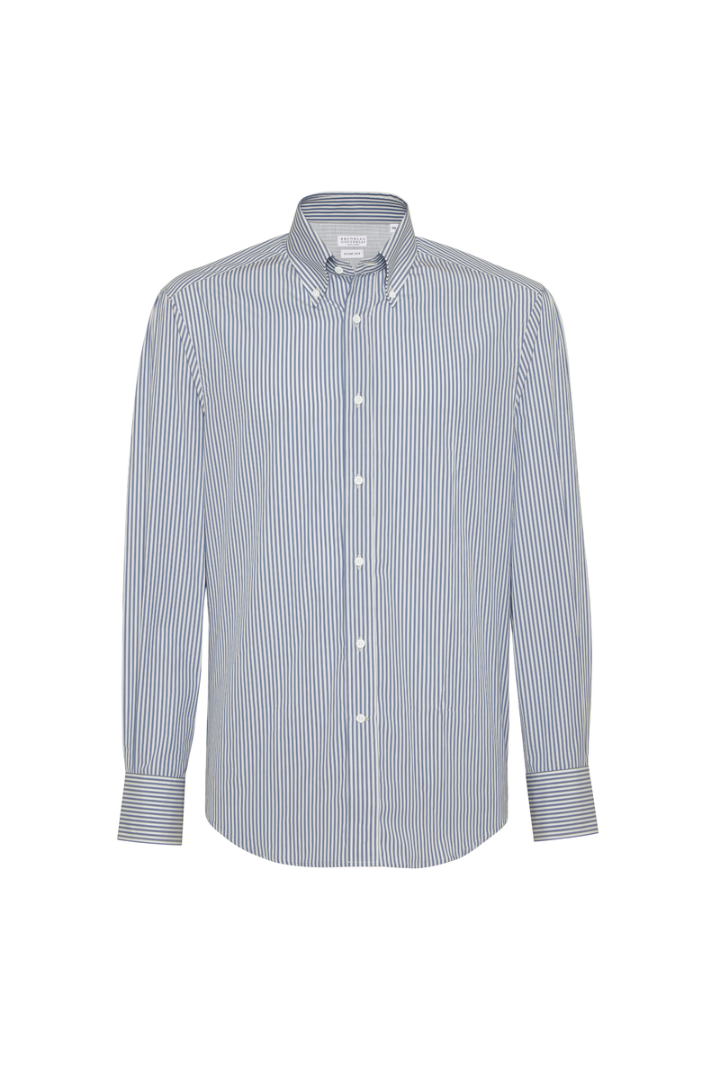 Brunello Cucinelli Striped poplin shirt, Main, color, Azure