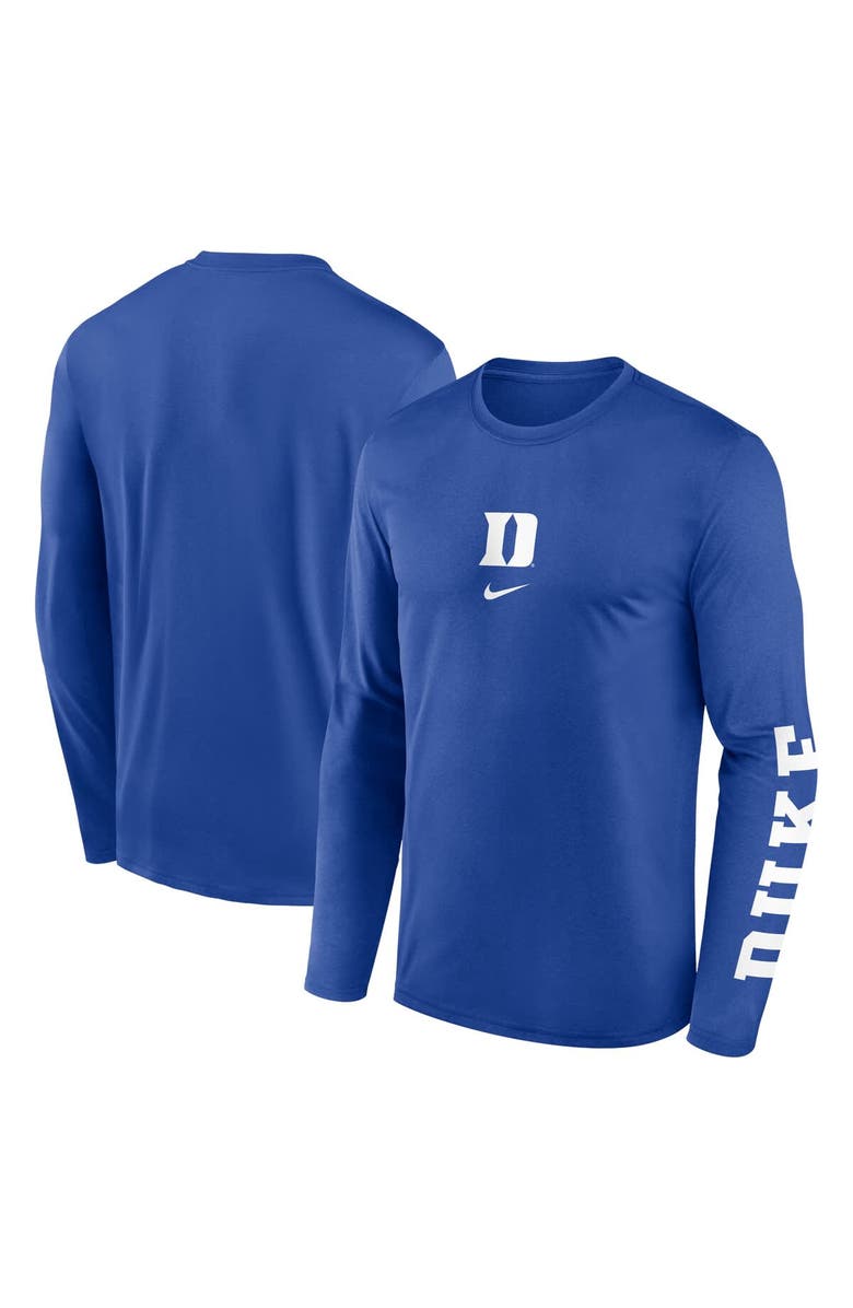 Nike Men's Nike Royal Duke Blue Devils Primetime Center Lockup Two-Hit Legend Long Sleeve T-Shirt, Alternate, color, Royal
