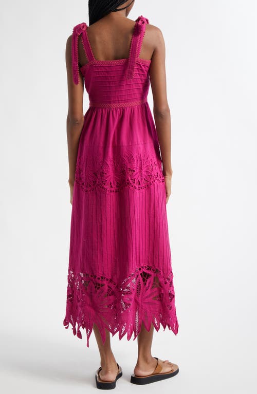 Farm Rio Embroidered Cotton And Linen Midi Dress In Pink