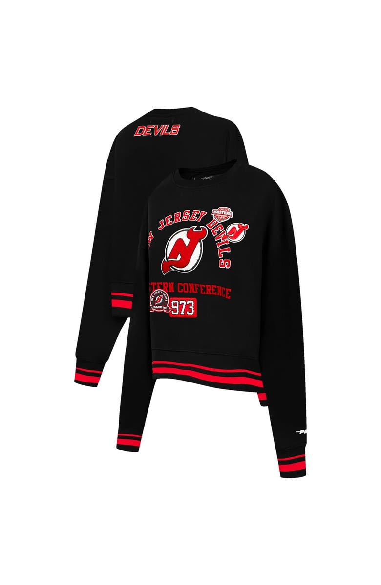 PRO STANDARD Women's Pro Standard Black New Jersey Devils Area Code Cropped Pullover Sweatshirt, Alternate, color, Black