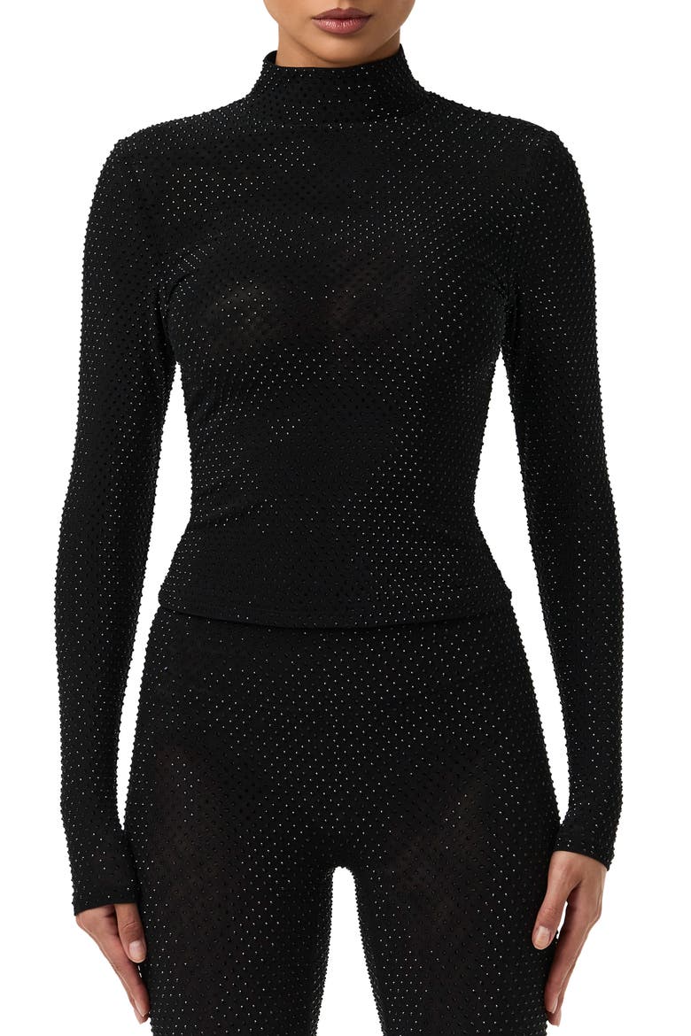Rhinestone Long Sleeve Top, Main, color, BLACK