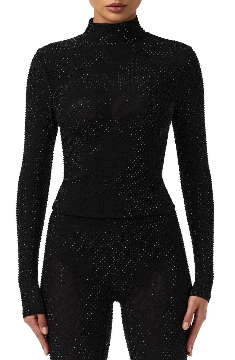 Naked Wardrobe Rhinestone Long Sleeve Top, Main, color, Black