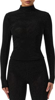 Naked Wardrobe Rhinestone Long Sleeve Top